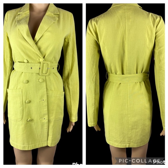 Nasty gal collection Belted  chartreuse trench/ coat dress size 2 - Picture 1 of 10